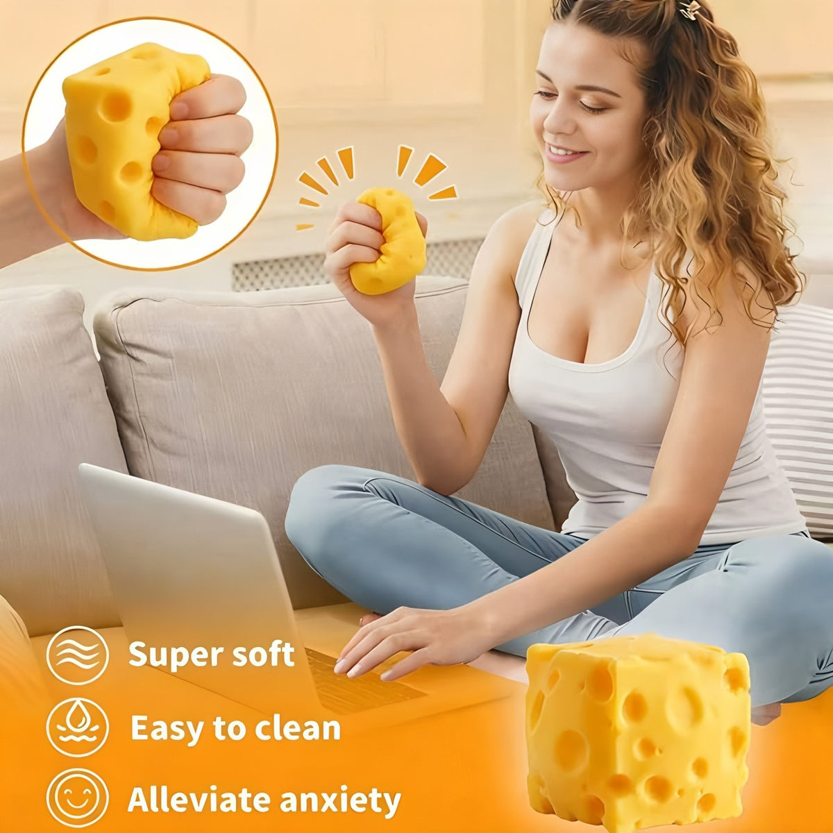 Brinquedo Antiestresse de Queijo Macio, Brinquedo Elástico para Apertar, Recuper