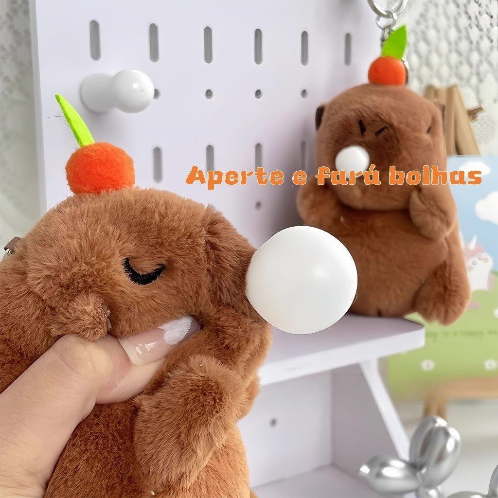 Capivara de Pelúcia Interativa com Efeito de Bolhas e Som, Design Fofo para Alív